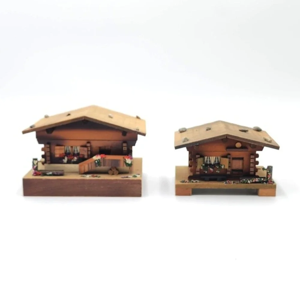 2 Vintage‎ Hand Carved Wood Swiss Chalet Music Boxes Mapsa Brienz Tested Working